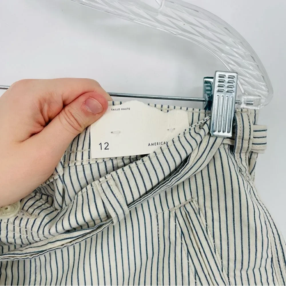 NEW American Eagle Hi-Rise Striped Tie Waist 100% Cotton Shorts Size 12 - Picture 4 of 8
